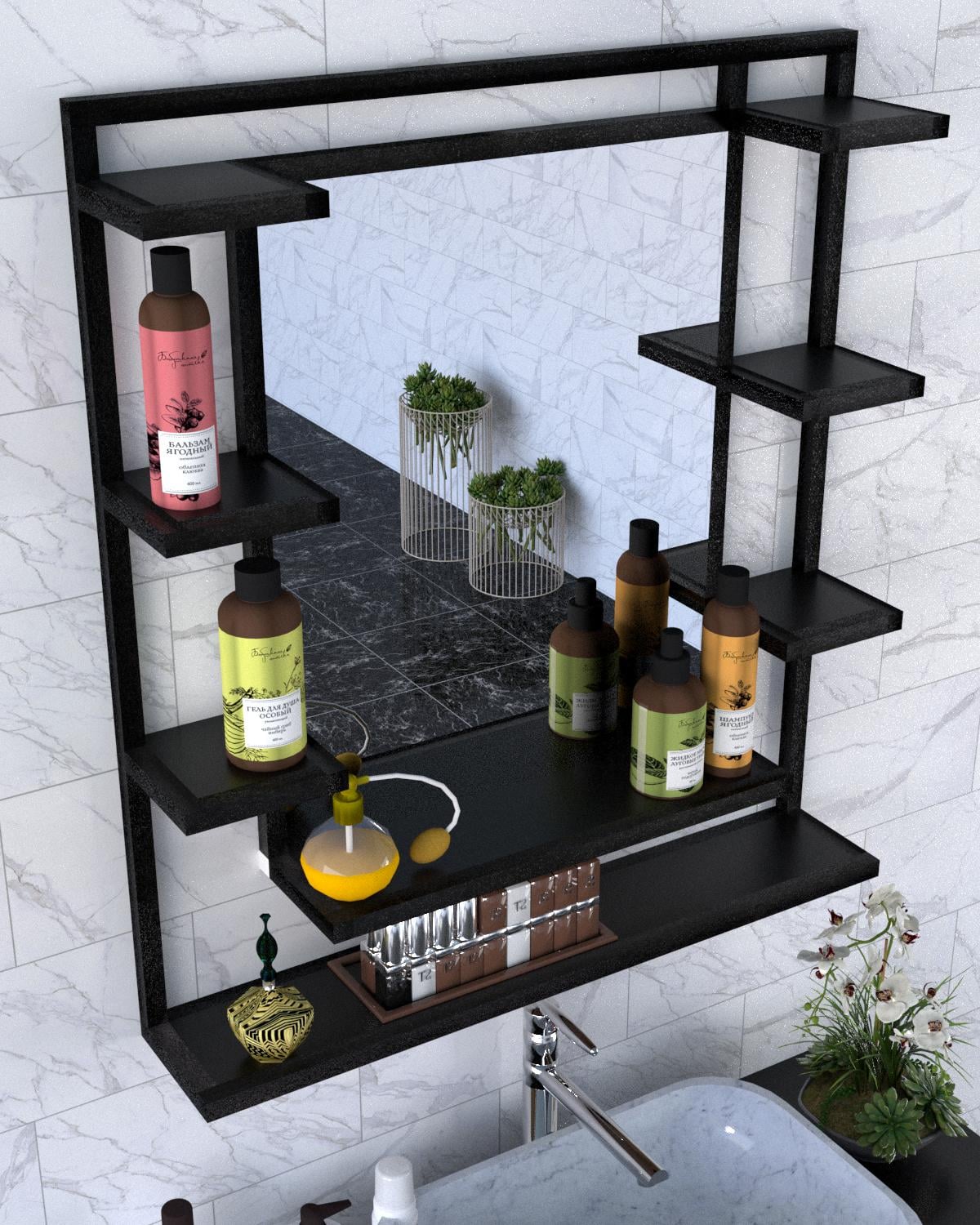 Зеркало с полками EcoLoft Скайлайн DSP-1307-5 в стиле черный лофт (32526680)