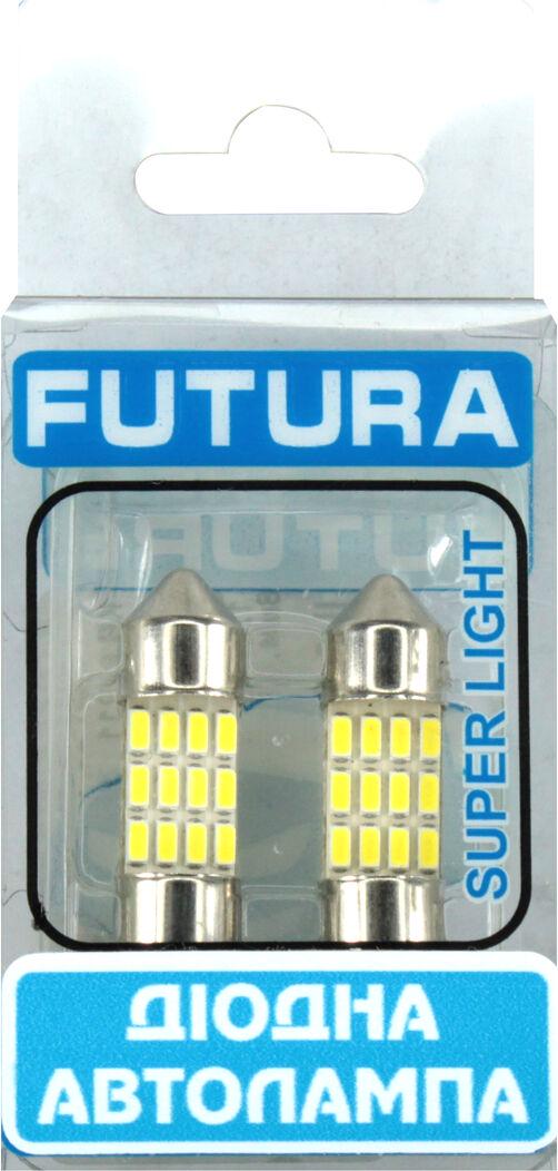 Лампочка FUTURA 2-х цокольная LED T11 C10W SMD 12 диодов 12 V-1,7 Вт SV8.5-8 28 мм 2 шт. Белый Лампочка FUTURA 2-х цокольная LED T11 C10W SMD 12 диодов 12 V-1,7 Вт SV8.5-8 28 мм 2 шт. Белый