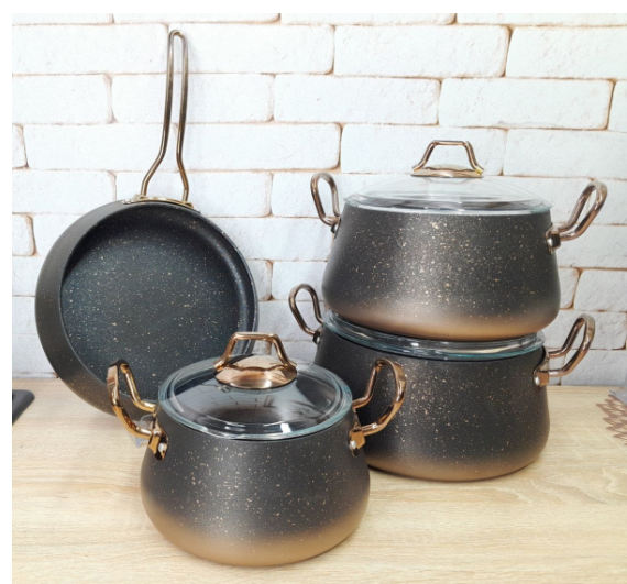 Набор посуды со сковородкой OMS с антипригарным покрытием для индукции 7 предметов Бронзовый (3041-bronze)