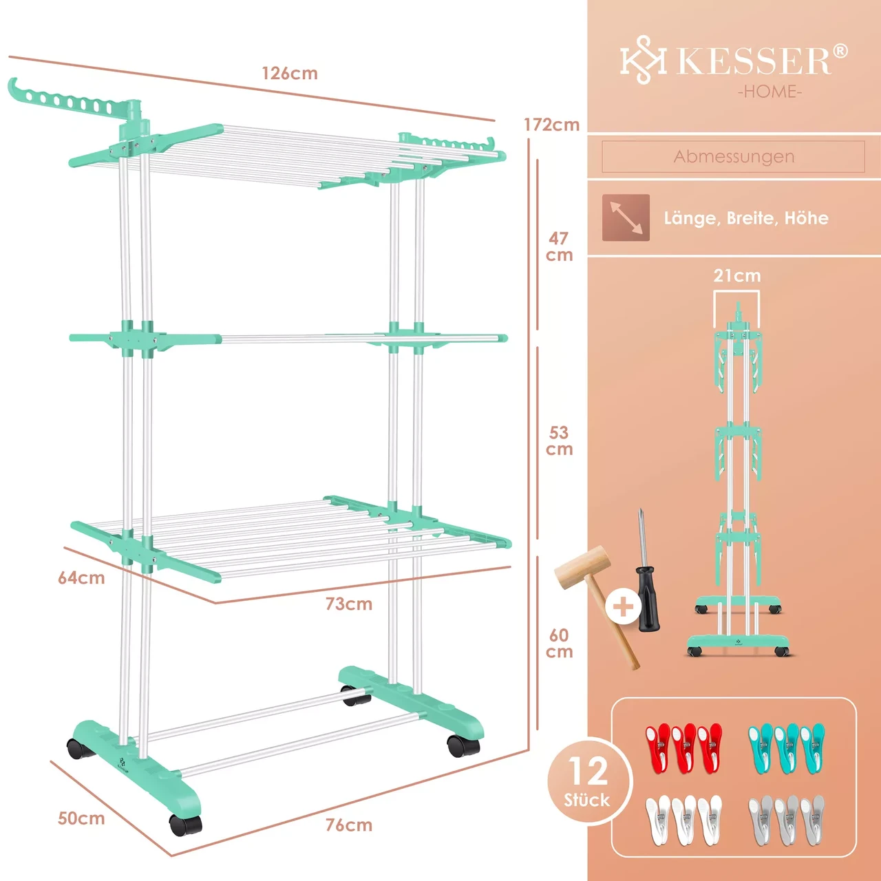 Сушилка для белья KESSER 126 см 50 кг (4255598324557) - фото 2