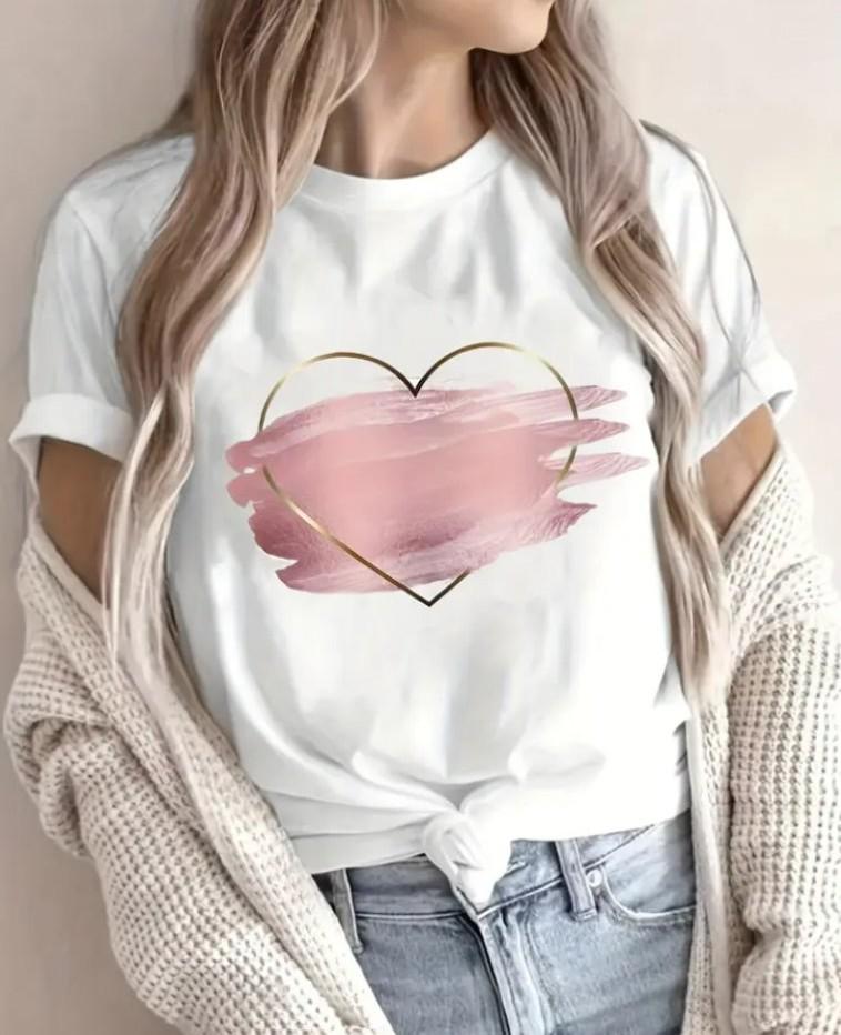 Футболка женская с принтом сердце М Белый