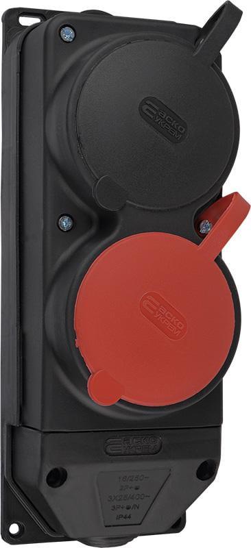 Колодка АСКО-Укрем 1×25А/1×16A 2P+PE 3Р+PE IP44 2 гнезда с защитными крышками каучуковая (A0250010011)