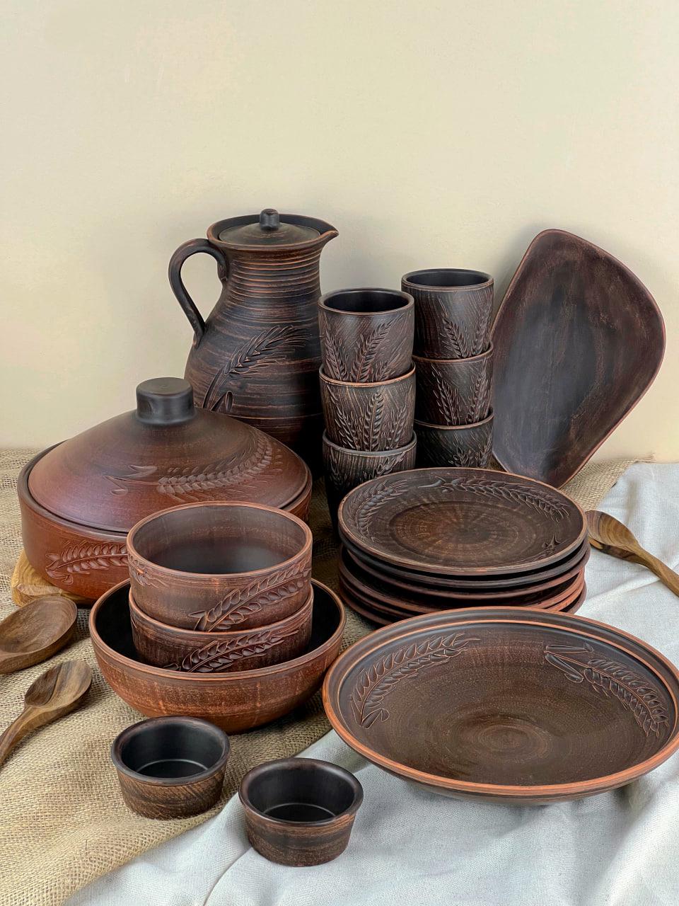 Набор керамической глиняной посуды колосок на 6 человек (3106-8) Набор керамической глиняной посуды колосок на 6 человек (3106-8)