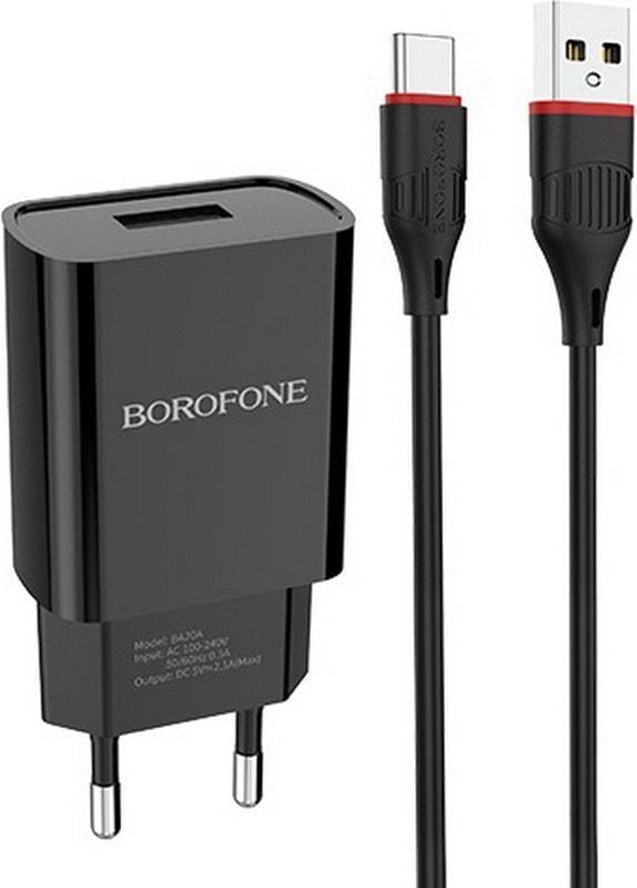 Пристрій зарядний Borofone BA20A 1 USB/2,1A кабель Type-C Black (36663)