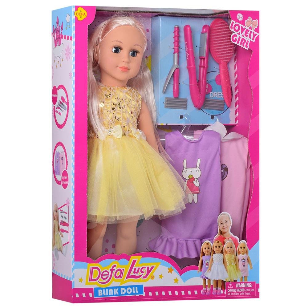 Лялька м'яко набивна з аксесуарами у жовтій сукні (DEFA 5513)