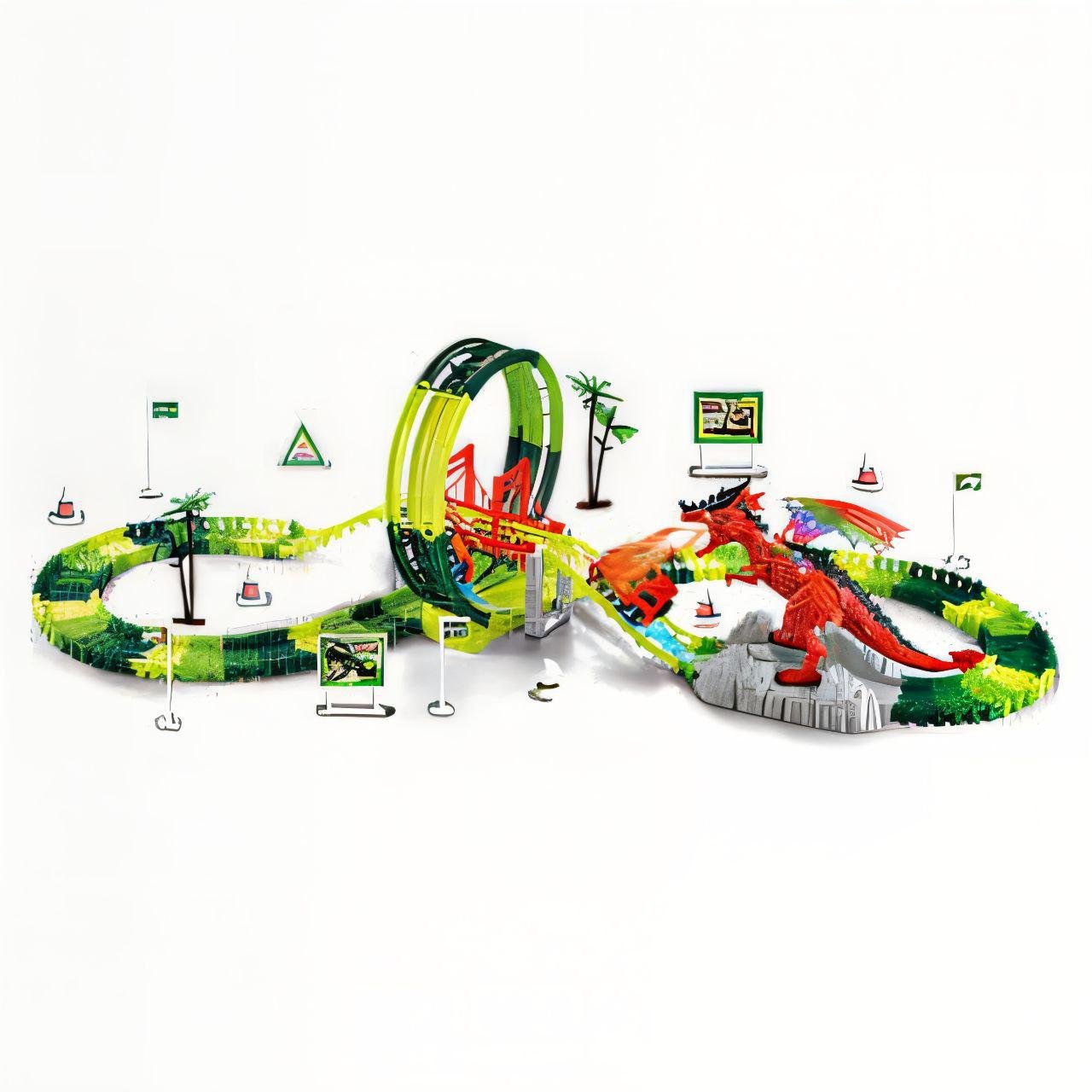 Трек игрушечный GD 30 A с парогенератором и подсветкой/звуком/динозавром 369 см 170 дет. (23120906)