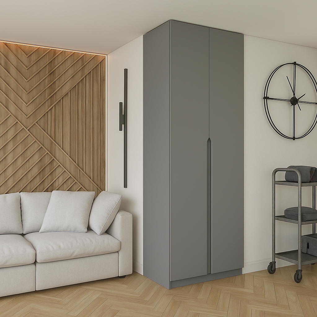 Шкаф распашной ШР1 SENAM фрезерованная ручка V 2400х800х600 мм корпус ДСП Серая Мышка фасад МДФ краска RAL7004 Сигнальний серый (ШР1.24.60.8.ФР.5)