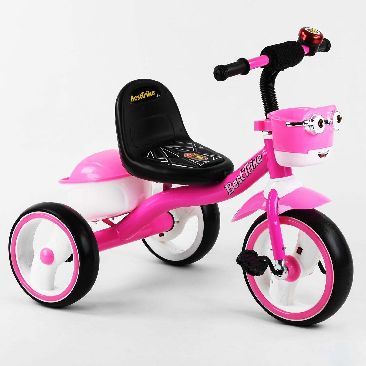 Детский велосипед трехколесный Best Trike колеса светящиеся музыка 2 корзинки Pink (102418)