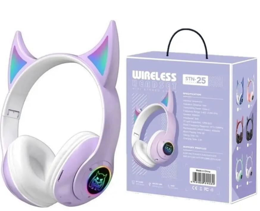 Наушники STN-25 с ушками и подсветкой беспроводные Фиолетовый (2104618666) - фото 9 Наушники STN-25 с ушками и подсветкой беспроводные Фиолетовый (2104618666) - фото 9