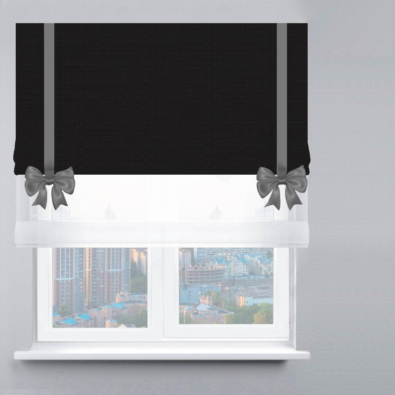 Римская штора день-ночь велюр с лентой и бантом 140х170 см Белый/Черный