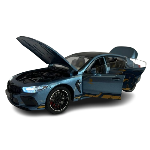 Игрушечный автомобиль BMW M8 1:24 открывающийся люк/бензобака/инерция/свет/звук Синий (1104)