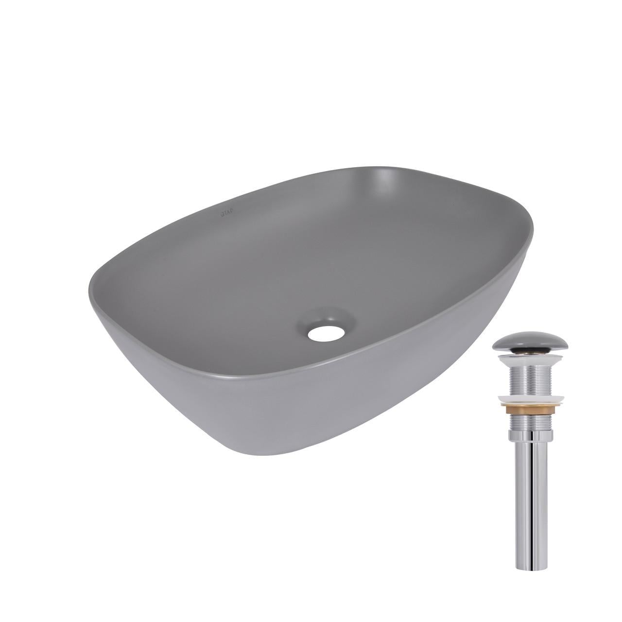 Раковина накладная Qtap Cardinal 500х380х140 мм прямоугольная с донным клапаном Stone grey (QTCAR188SG49824)