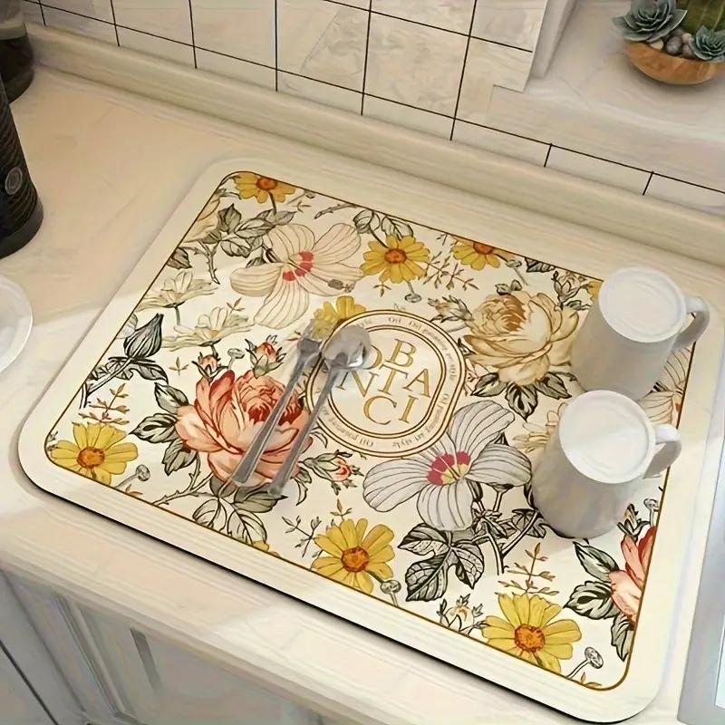 Коврик для сушки посуды на кухню с цветочным узором влаговпитывающий с нескользящим дном многофункциональный 40х50 см Разноцветный (D-0158) - фото 4 Коврик для сушки посуды на кухню с цветочным узором влаговпитывающий с нескользящим дном многофункциональный 40х50 см Разноцветный (D-0158) - фото 4