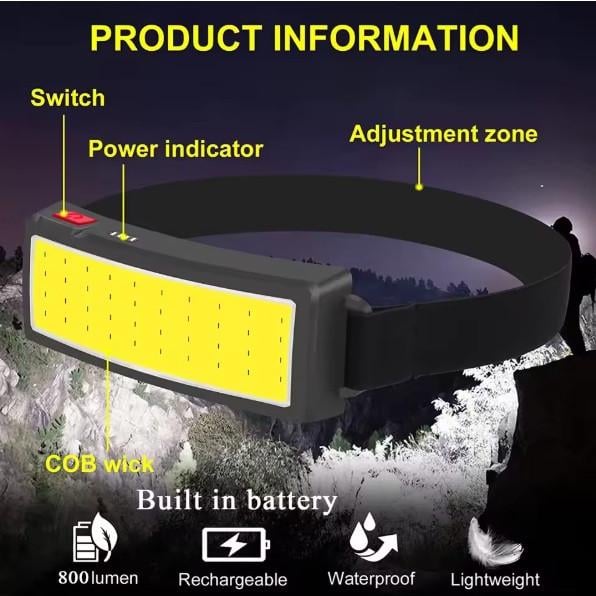 Фонарь налобный MHZ COB с индикатором заряда (TM-G14) - фото 3