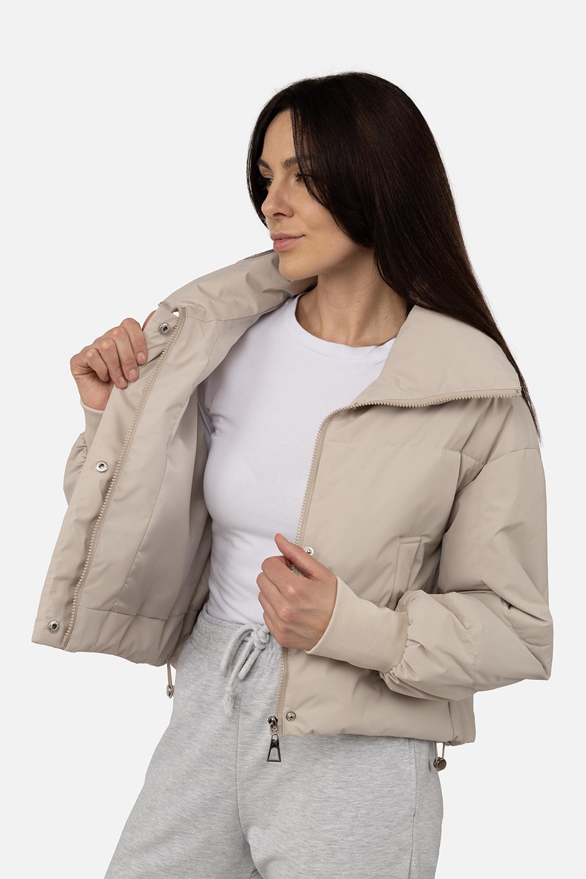 Куртка короткая женская р. 54 Бежевый (SKT001034543) - фото 2 Куртка короткая женская р. 54 Бежевый (SKT001034543) - фото 2