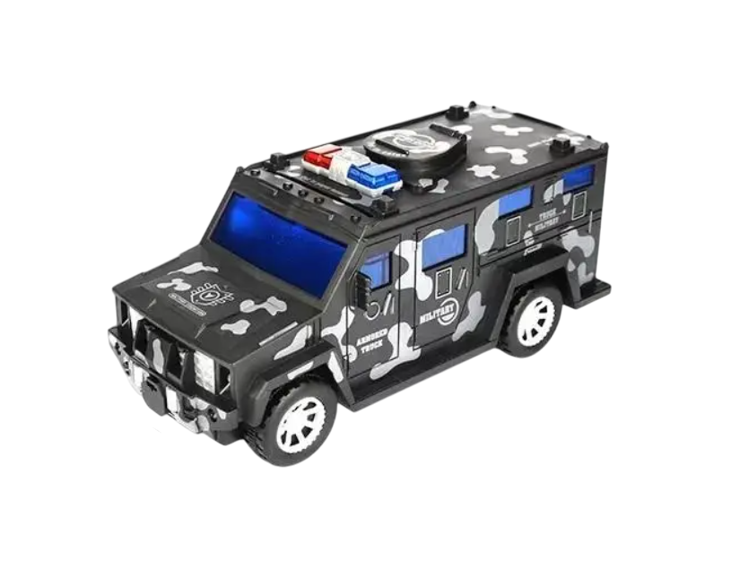 Скарбничка-сейф дитяча електронна RIAS Військовий Джип з кодовим замком Black (CASH TRUCK Cop)