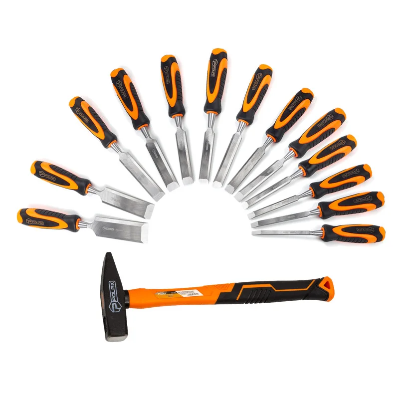 Набор ударных стамесок Polax 12 шт. фибергласовая ручка 6-38 мм и молоток 400 г (335-288)