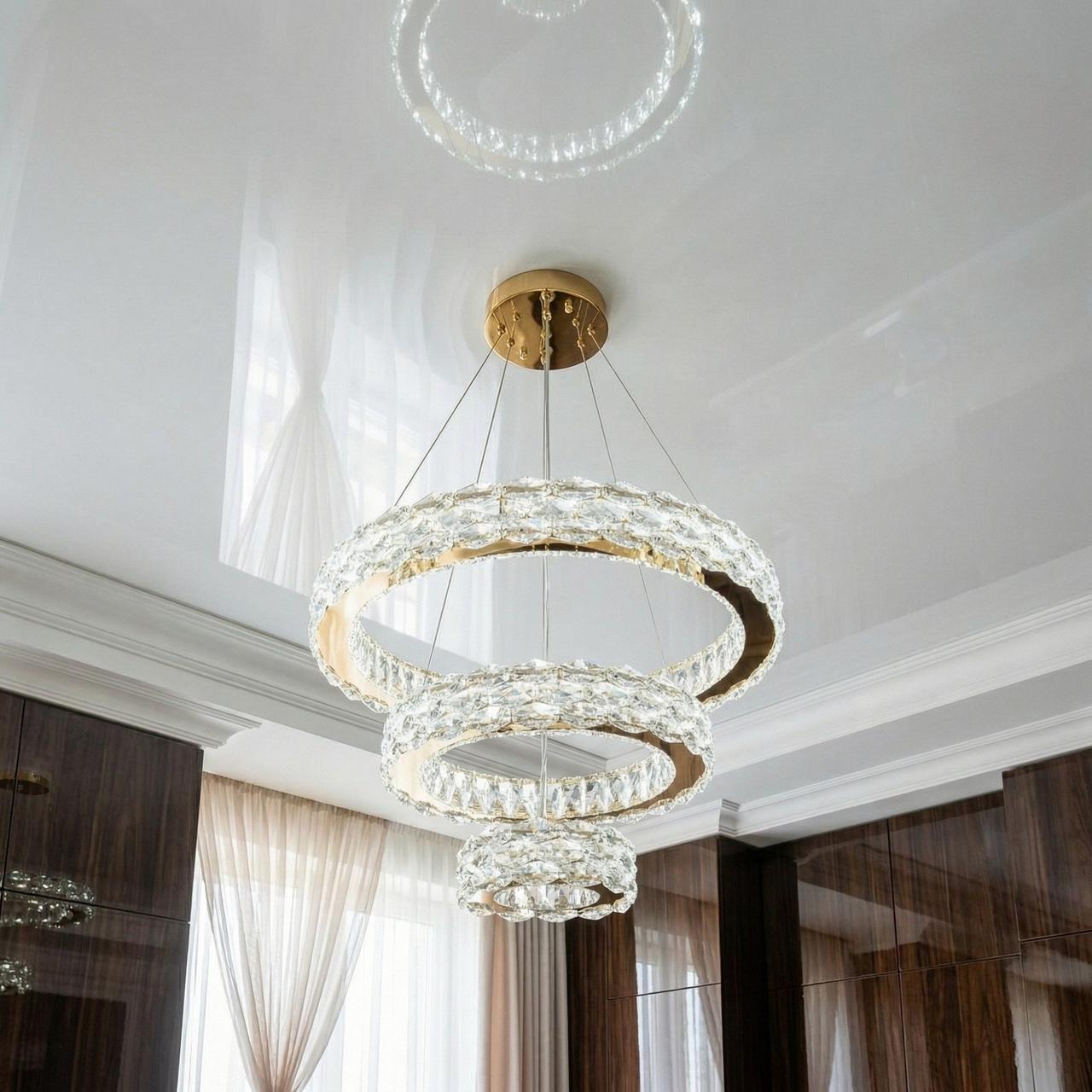 Люстра LED каскад 3 кольца/пульт/70Вт Золотой (7896/600+400+200S-gold)