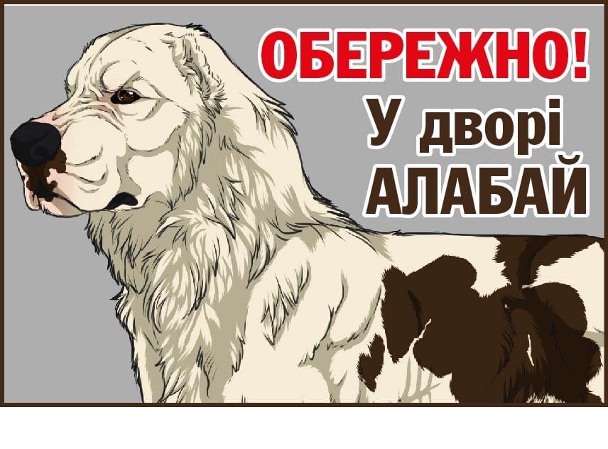 Табличка "Обережно! У дворі алабай" Серый (д-9262)