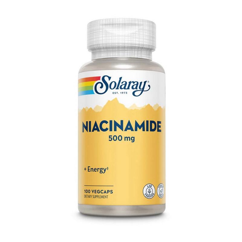 Ніацинамід без приливів Solaray Niacinamide 500 mg 100 вег. капс.