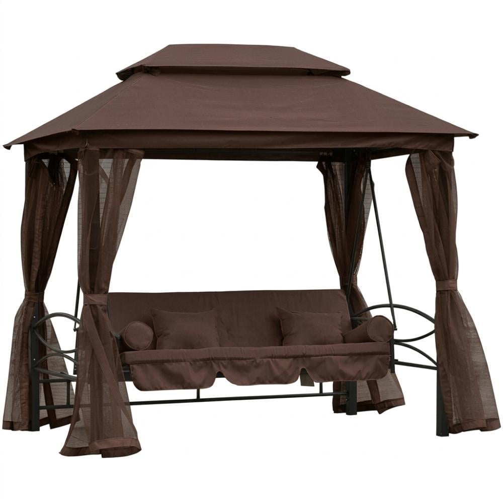 Качели садовые Bonro JD3060 3-местные металлические с москитной сеткой и тентом Коричневый (2-76-80000024)