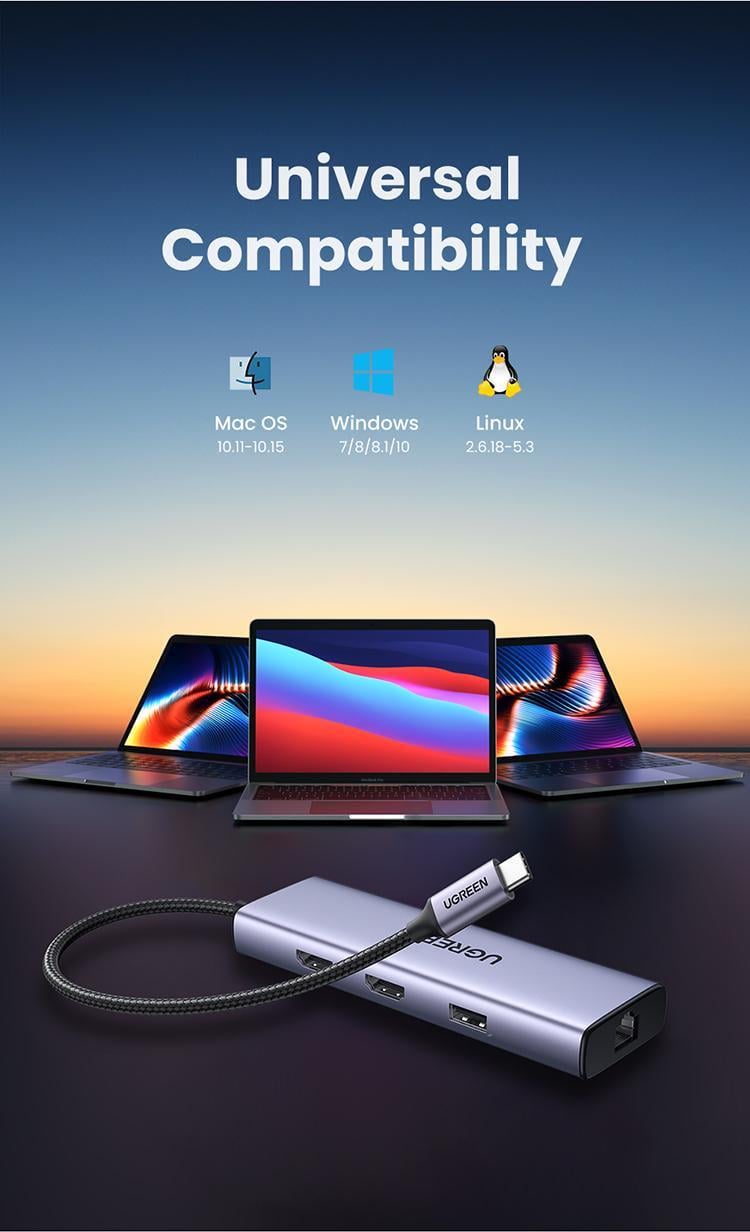 USB-хаб UGREEN Type-C-2x USB 3.0/5 Гбіт/с 2x HDMI 4K 60Hz/USB 2.0 480 Мбіт/с RJ45 1 Гбіт/с SD/TF карти Type-C PD 60W USB-C Сірий (90119) - фото 10 USB-хаб UGREEN Type-C-2x USB 3.0/5 Гбіт/с 2x HDMI 4K 60Hz/USB 2.0 480 Мбіт/с RJ45 1 Гбіт/с SD/TF карти Type-C PD 60W USB-C Сірий (90119) - фото 10