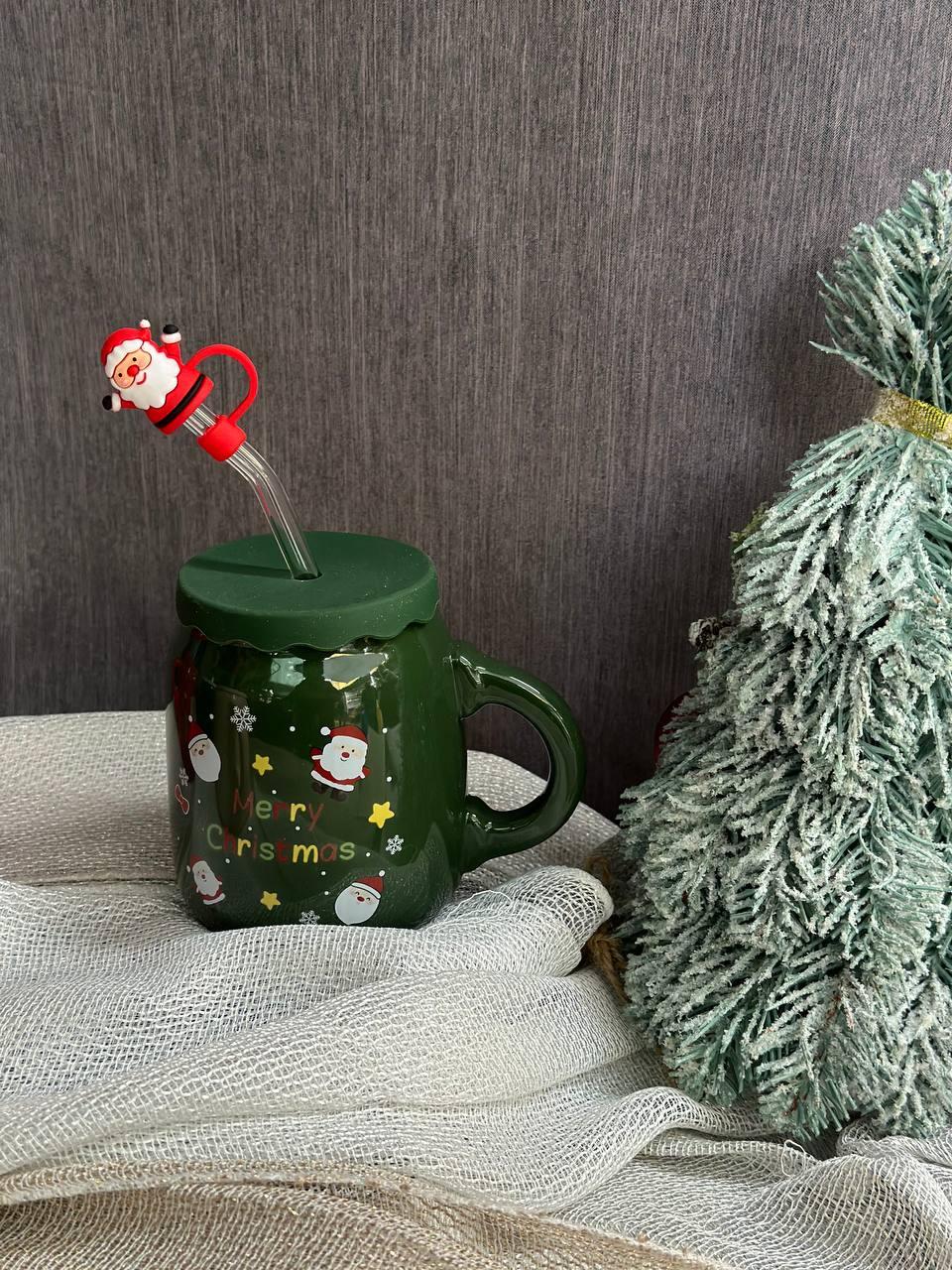 Чашка керамічна Olens 102-1082 Санта з кришкою і трубочкою 460 мл Зелений (2786133661) - фото 2 Чашка керамічна Olens 102-1082 Санта з кришкою і трубочкою 460 мл Зелений (2786133661) - фото 2