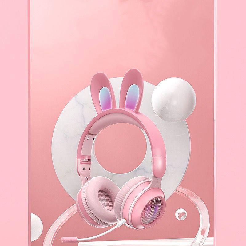 Наушники беспроводные Bluetooth KE-01 с ушками кролика Розовый (26389225) - фото 2
