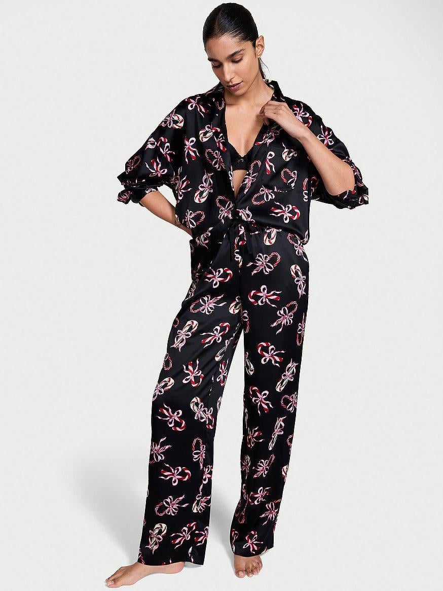 Піжама жіноча Victoria's Secret Signature Satin Oversized Long Pajama Set XS Чорний (3022924274)