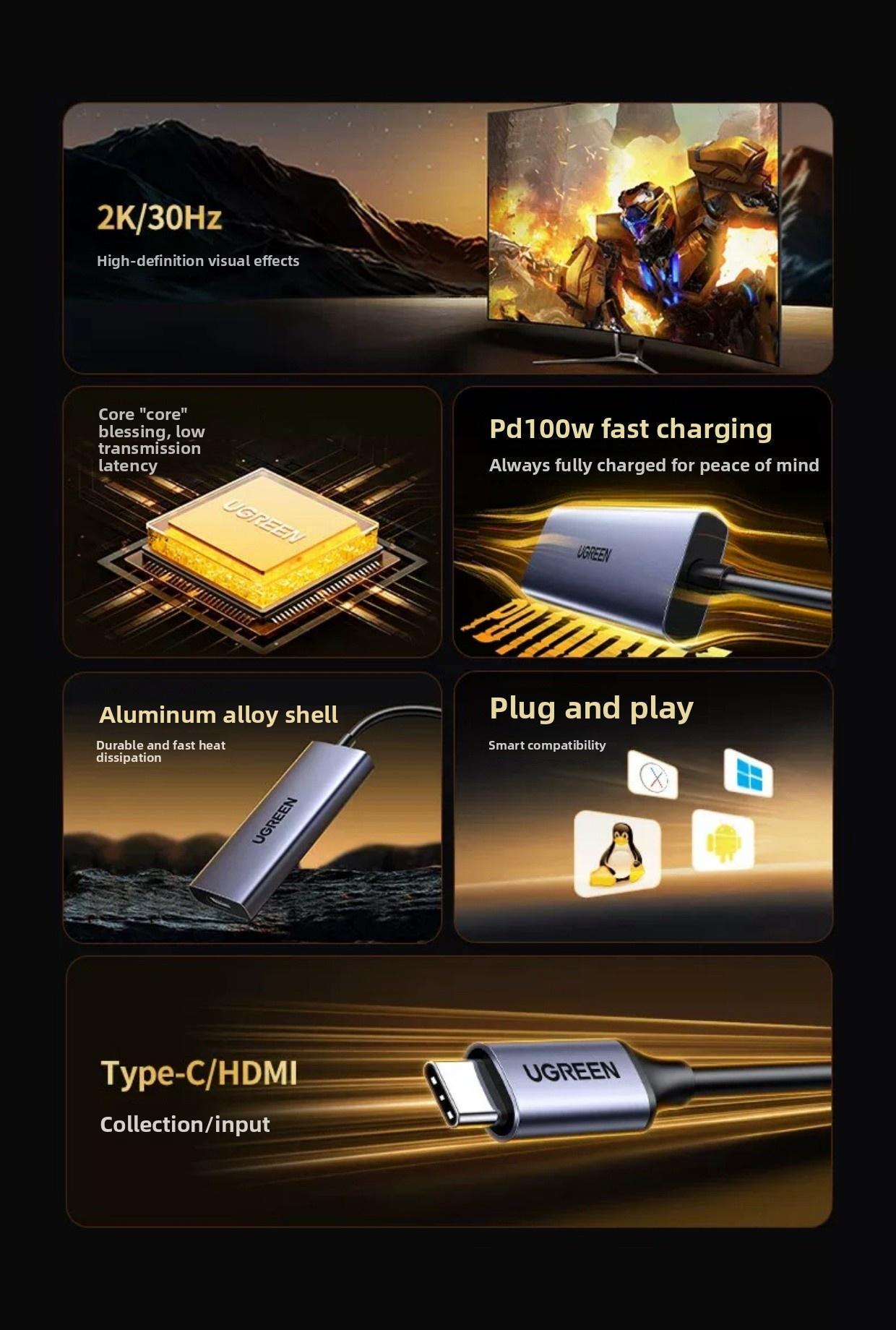 Карта видеозахвата USB Ugreen 100W HDMI TYPE-C 2K Темно-серый (35866) - фото 6 Карта видеозахвата USB Ugreen 100W HDMI TYPE-C 2K Темно-серый (35866) - фото 6