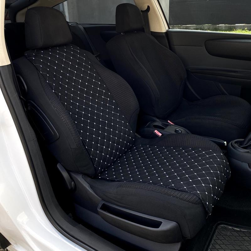 Накидка на сиденье автомобиля Lux эко-замша узкая с прошивкой 1 шт. Черный/Белый (787) - фото 2