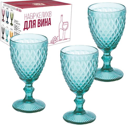 Набір бокалів для вина SNT Аргайл 240 мл 6 шт. Бірюзовий (9444) - фото 1 Набір бокалів для вина SNT Аргайл 240 мл 6 шт. Бірюзовий (9444) - фото 1