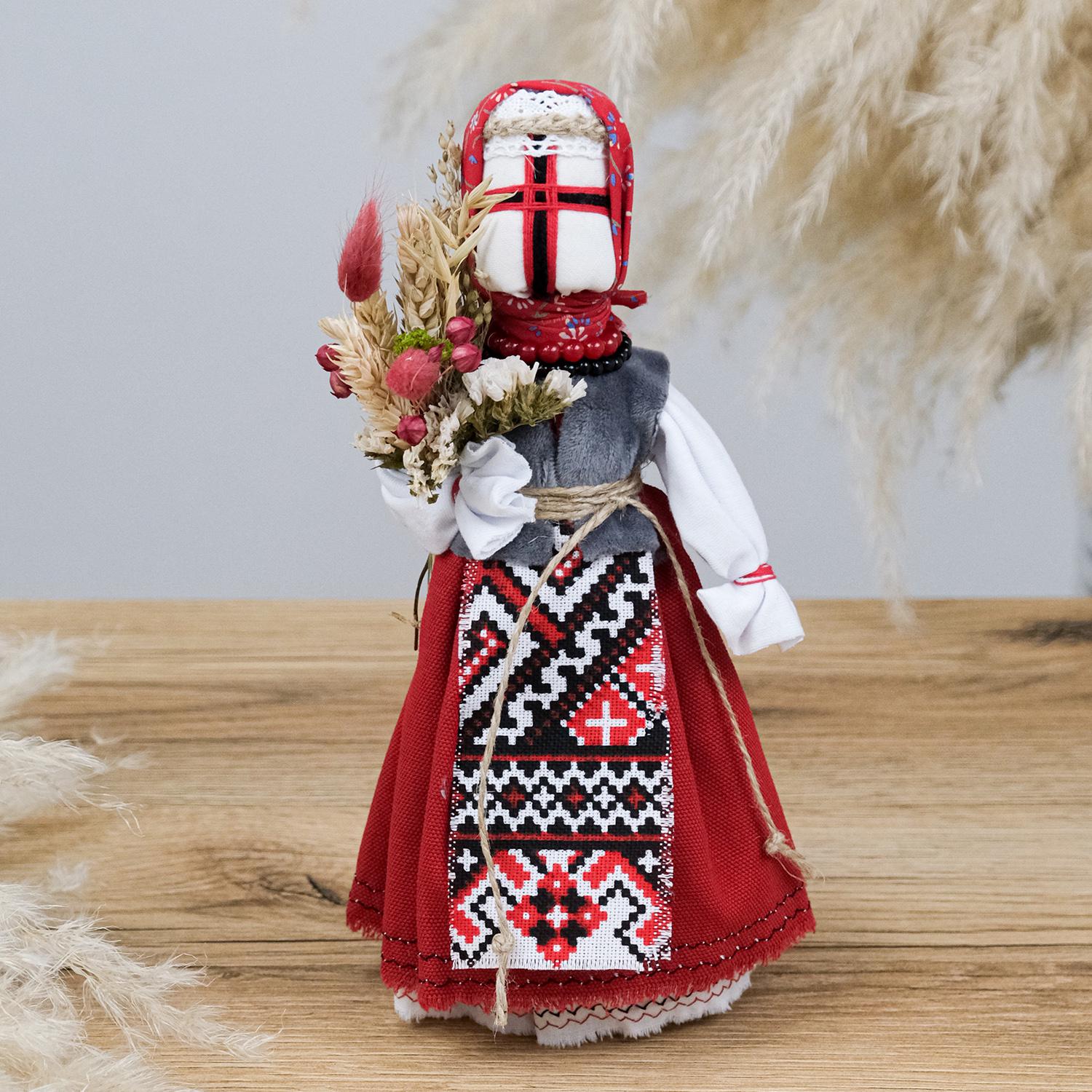 Кукла мотанка в красном платке 22 см (022 ХЧ-4)