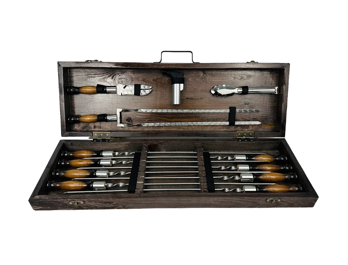 Набор шампуров подарочный Прумиум-2 в деревянном кейсе на 12 предметов (106-10-KS-7615)