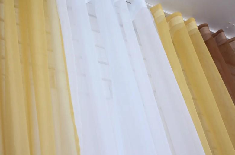 Комплект штор на кухню/балкон с подвязками шифон 300х170 см Коричневый/Янтарый/Белый (054к) - фото 5 Комплект штор на кухню/балкон с подвязками шифон 300х170 см Коричневый/Янтарый/Белый (054к) - фото 5