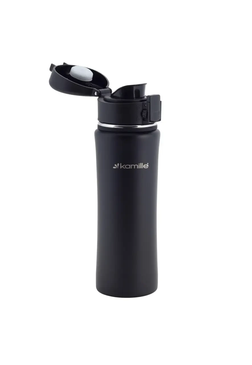Спортивный термос-бутылка Kamille 500 мл из нержавеющей стали Черный (KM-2066) Спортивный термос-бутылка Kamille 500 мл из нержавеющей стали Черный (KM-2066)