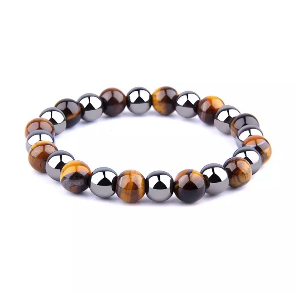 Браслет з гематиту та тигрового ока р. 20 (80084)
