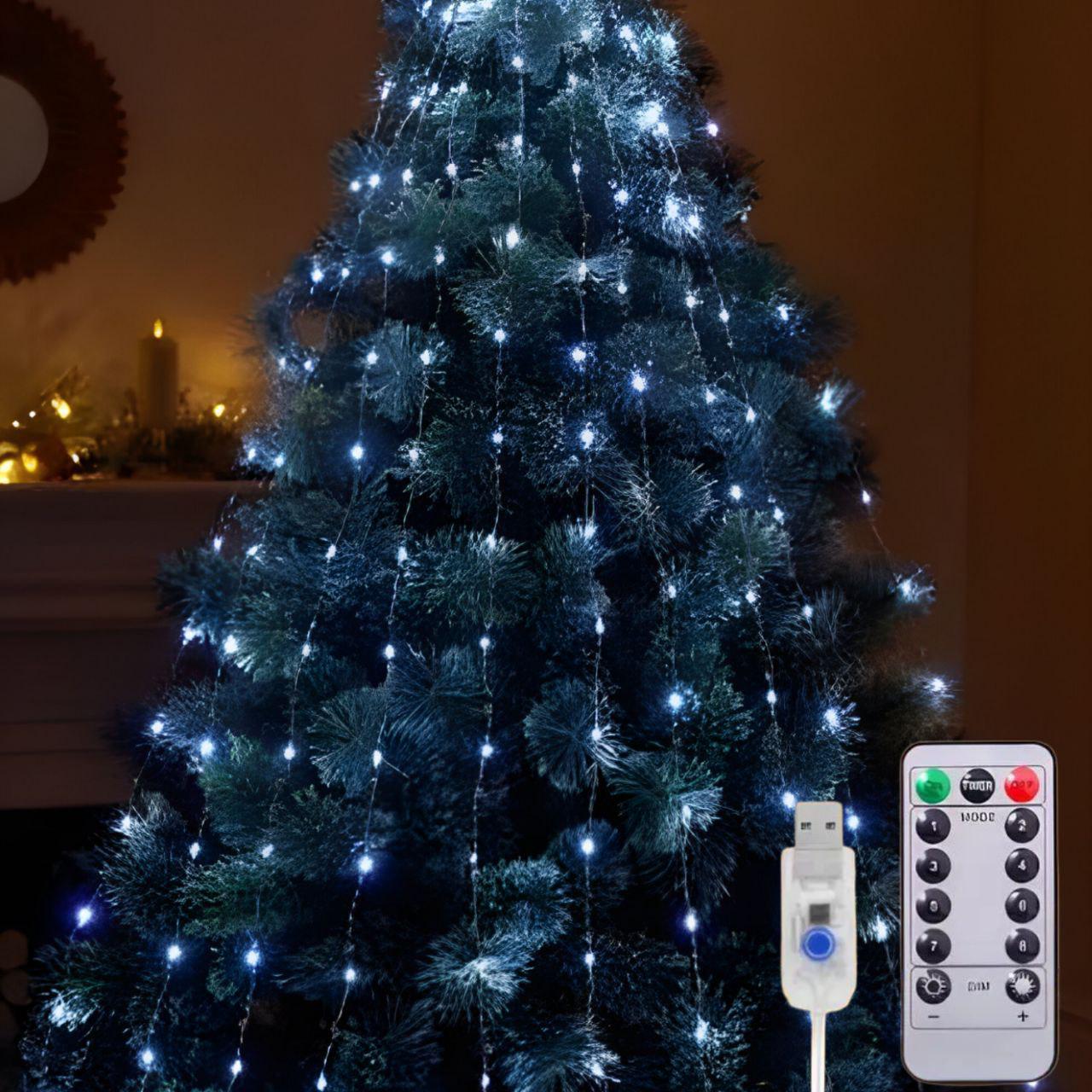 Гирлянда Конский хвост 0206/МК 2 м 30 нитей USB с пультом Холодный белый/Зеленый провод (31097784)