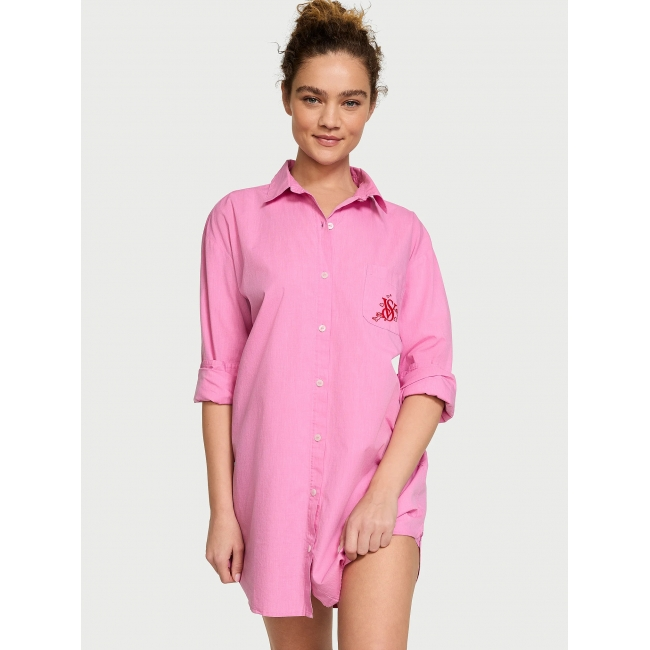 Сорочка Victoria's Secret Heritage Cotton Button-Front Sleepshirt бавовна XL Рожевий (25263064)