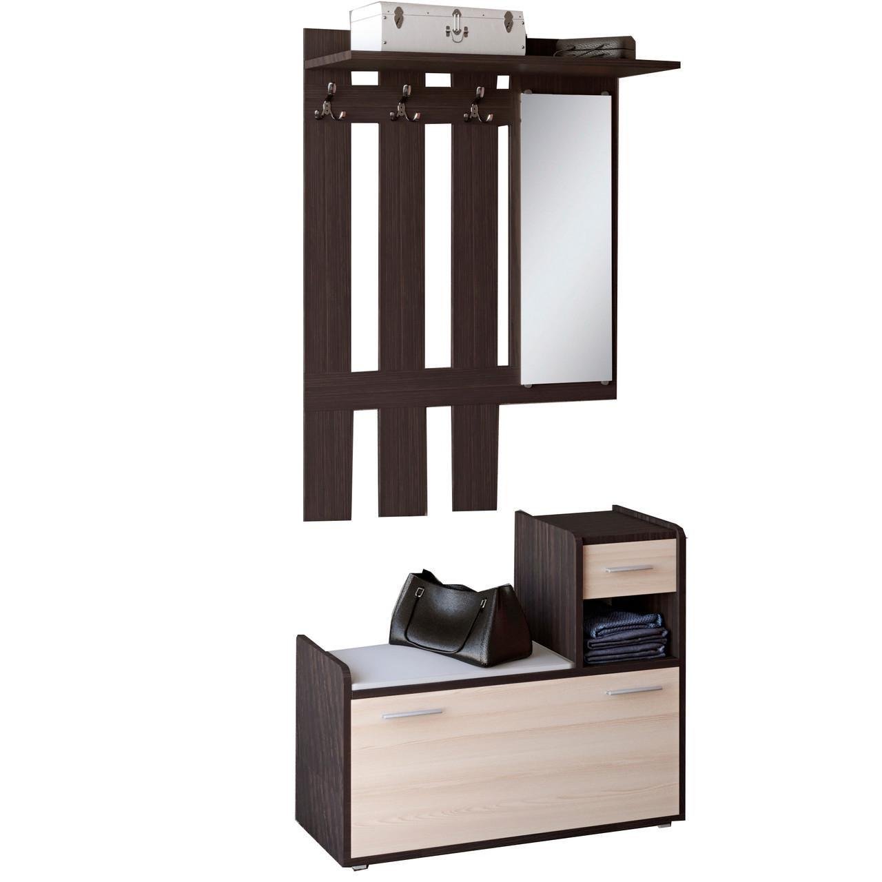 Прихожая Еверест Тандем с вешалкой и тумбой для обуви правый Венге/Дуб молочный (DTM-2456)