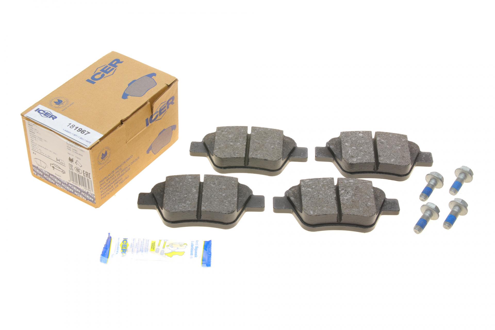 Колодки тормозные задние ICER Audi A1/A3/Skoda Octavia/SuperB/Yeti/VW Caddy/Touran/Golf/Passat B7/B8 04 (181967)