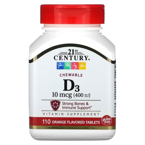 Витамин D 21st Century Vitamin D3 400 IU 10 mcg 110 Chewable Tabs Orange