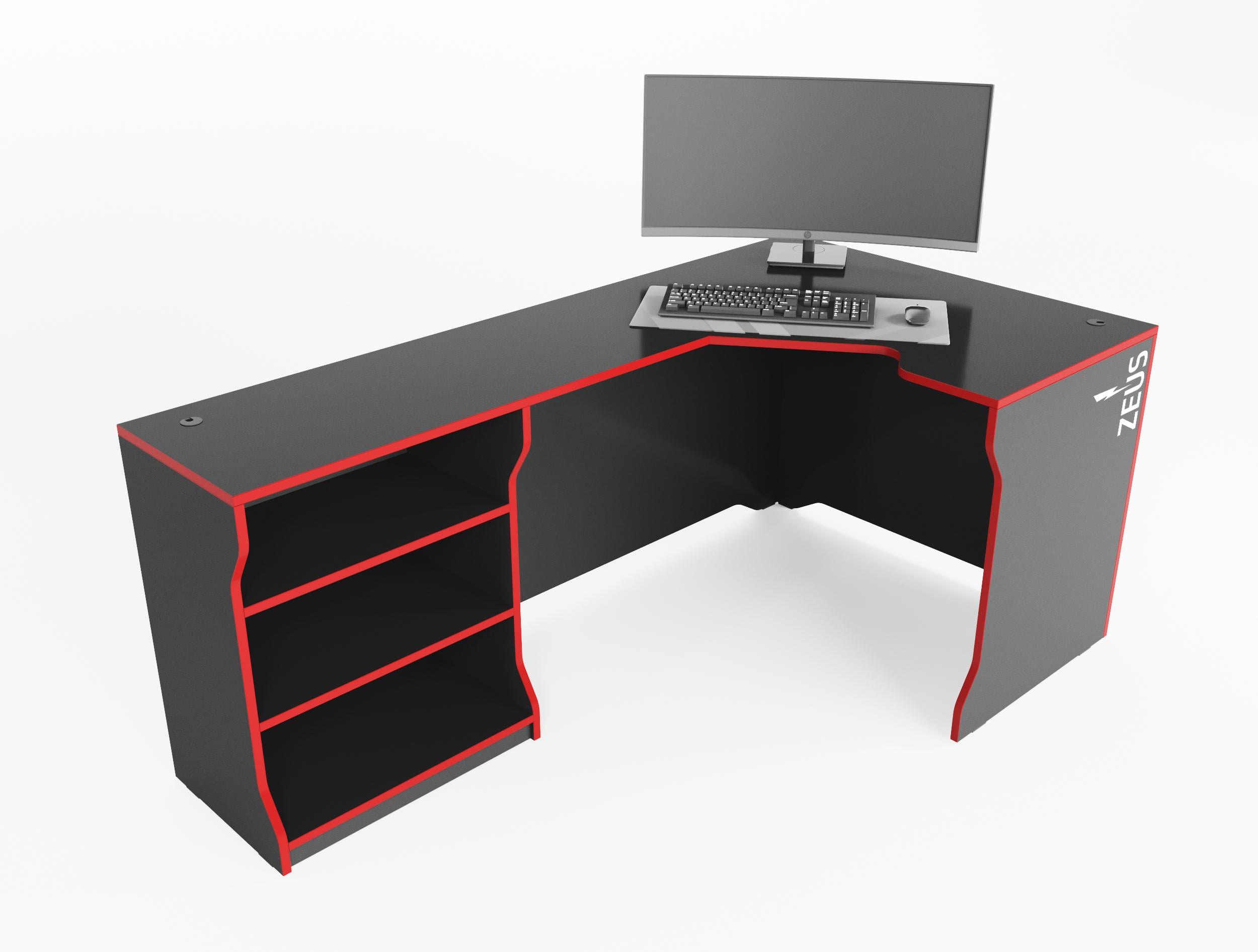 Стол геймерский угловой Zeus Revolver-2 ЛДСП Черно-красный (Rev-2BR)
