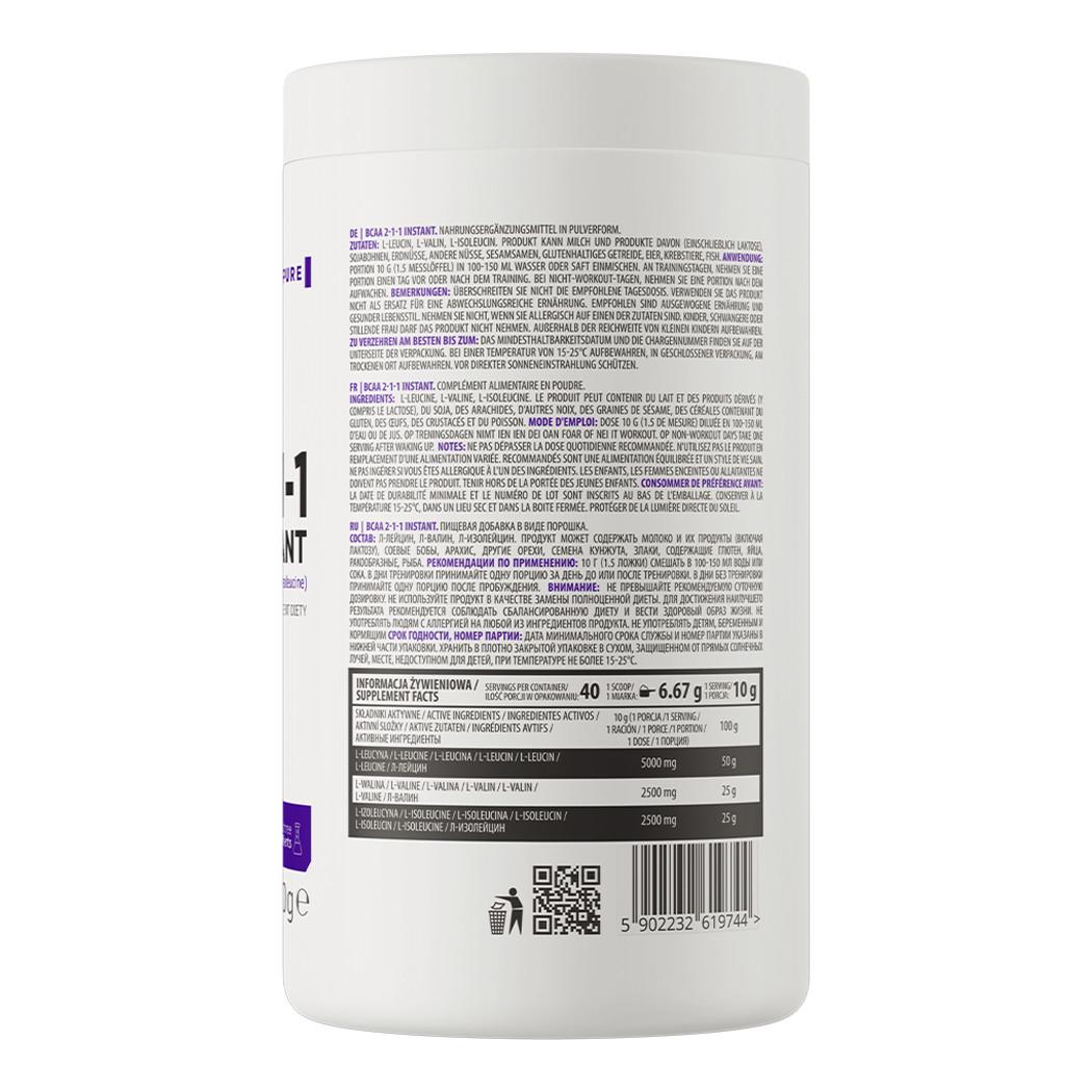 Амінокислоти OstroVit BCAA 2-1-1 Instant 400 г Без смаку (10088-01) - фото 2