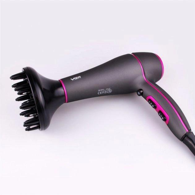 Фен VGR Hair Dryer V-402 2200 Вт Сірий/Рожевий - фото 2