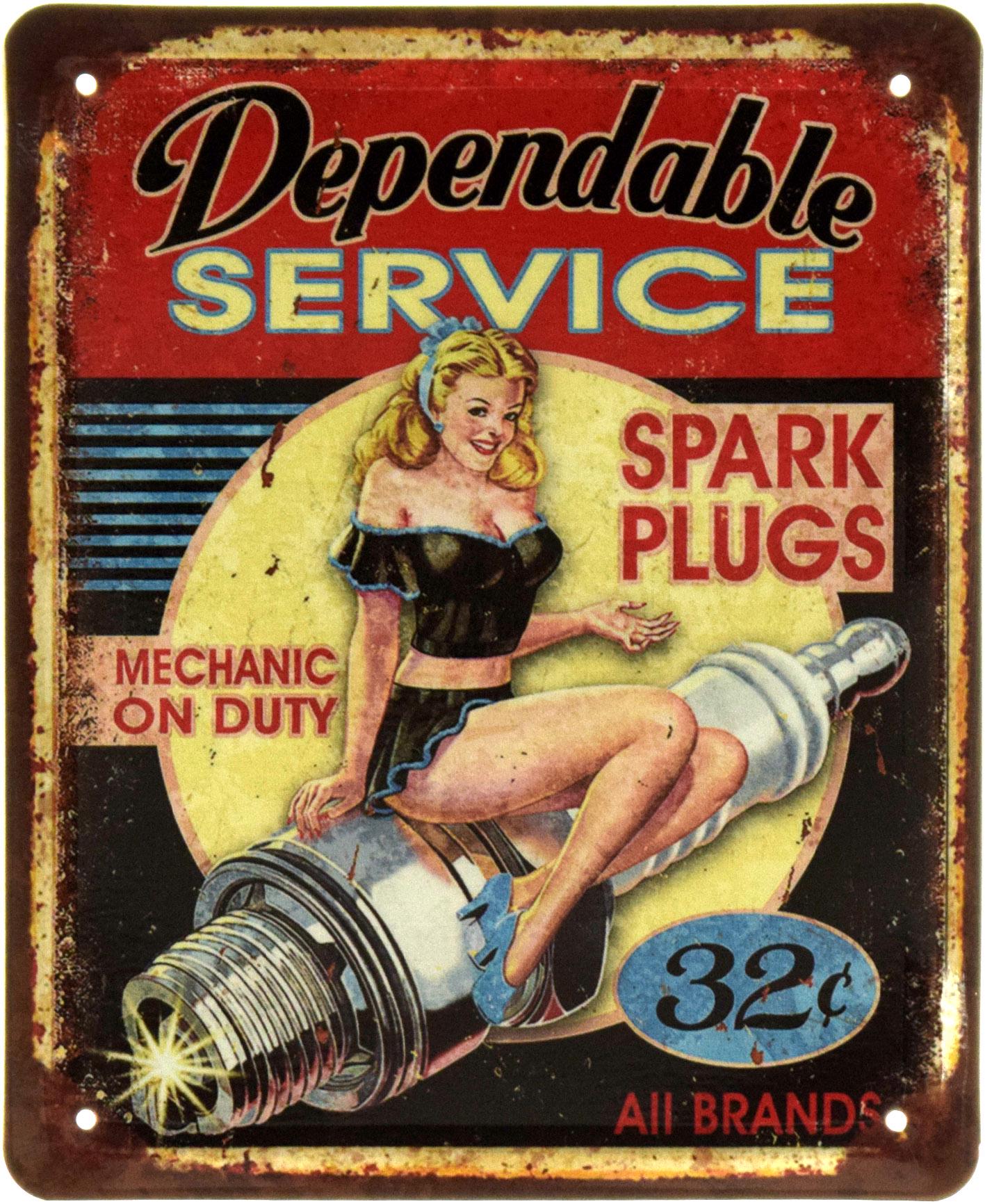 Табличка металлическая Надежное Обслуживание Свечи Зажигания/Dependable Service Spark Plugs 18x22 см