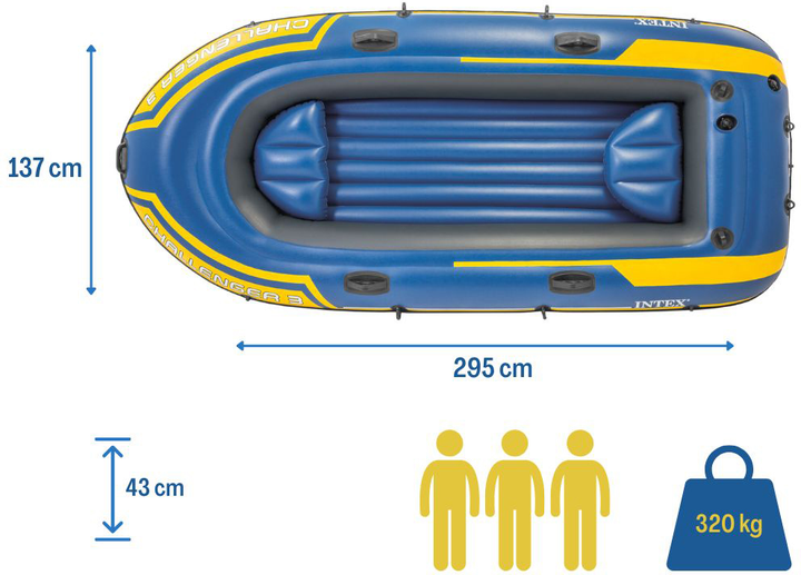 Човен надувний Intex Challenger 3 Set Тримісний з веслами/насосом 295x137x43 см (68370) - фото 5 Човен надувний Intex Challenger 3 Set Тримісний з веслами/насосом 295x137x43 см (68370) - фото 5