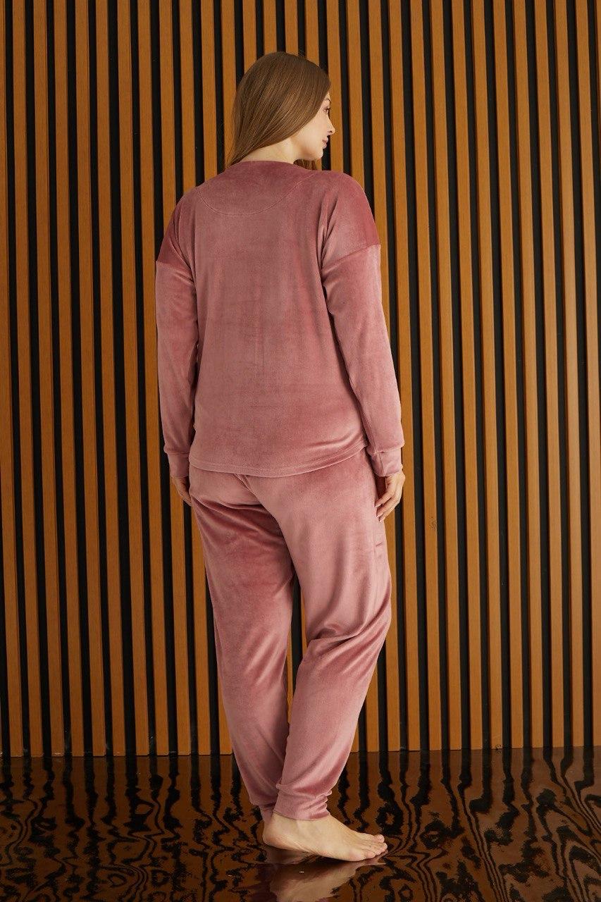 Пижама-костюм женская из велюра 4XL Темная пудра (PJ4220-11) - фото 2 Пижама-костюм женская из велюра 4XL Темная пудра (PJ4220-11) - фото 2