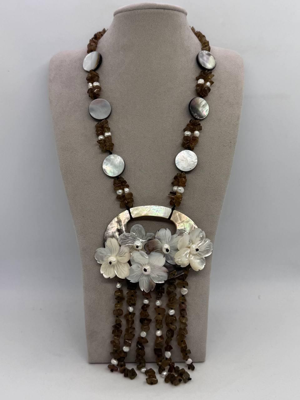 Бусы из раухтопаза/жемчуга/перламутра 66 см Комбинированный (13024)