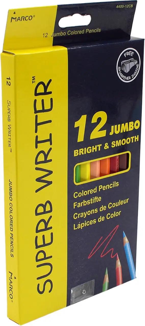 Карандаши цветные Marco Superb Writer Jumbo с точилкой 12 цветов толстые